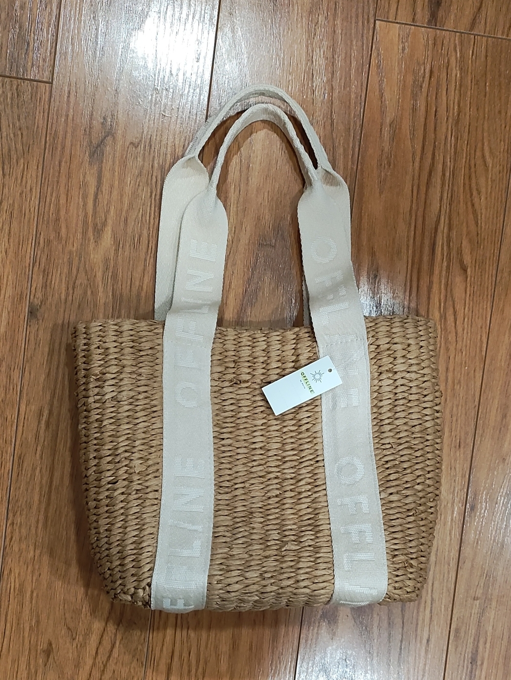 Offline by aerie Natural Woven Straw Tote with Cream Logo Straps